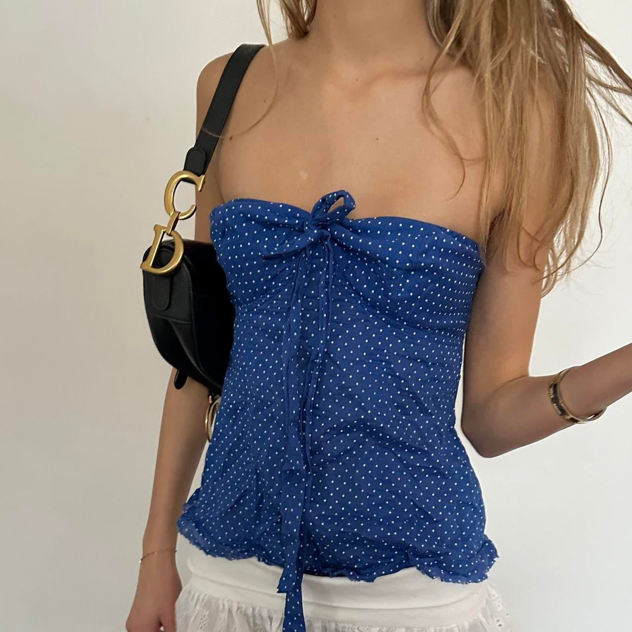 Vintage 90’s blue polka dot strapless top