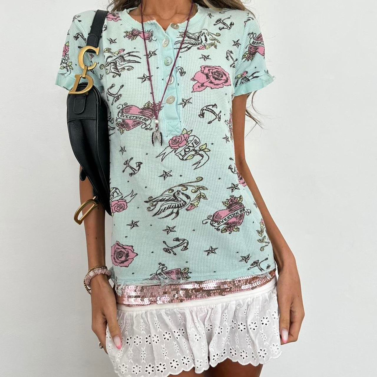 Vintage 00s blue waddle tattoo design top
