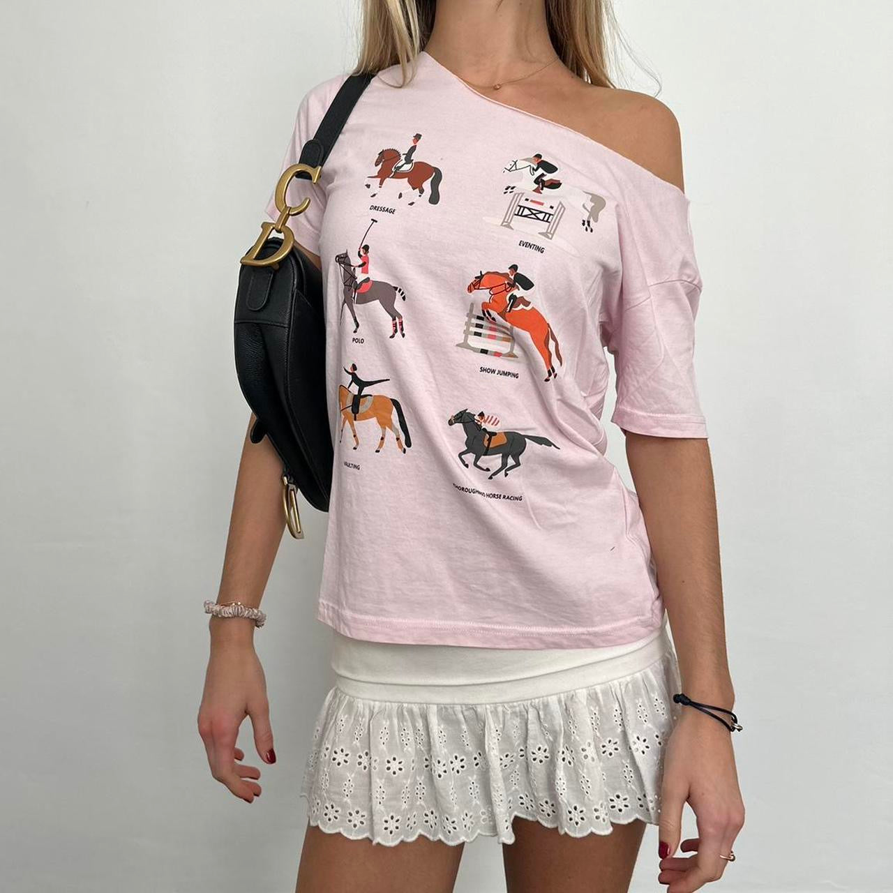 Vintage horse girl pink top