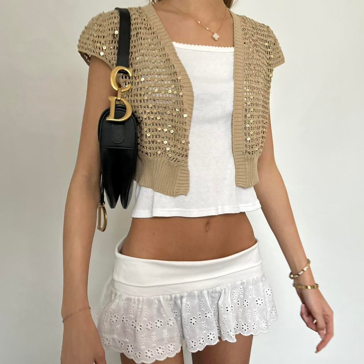 Vintage sequin open crochet top