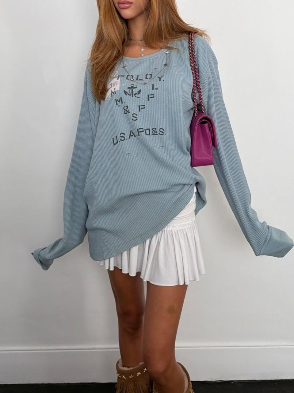 Vintage 00’s Ralph Lauren blue waffle long sleeve top