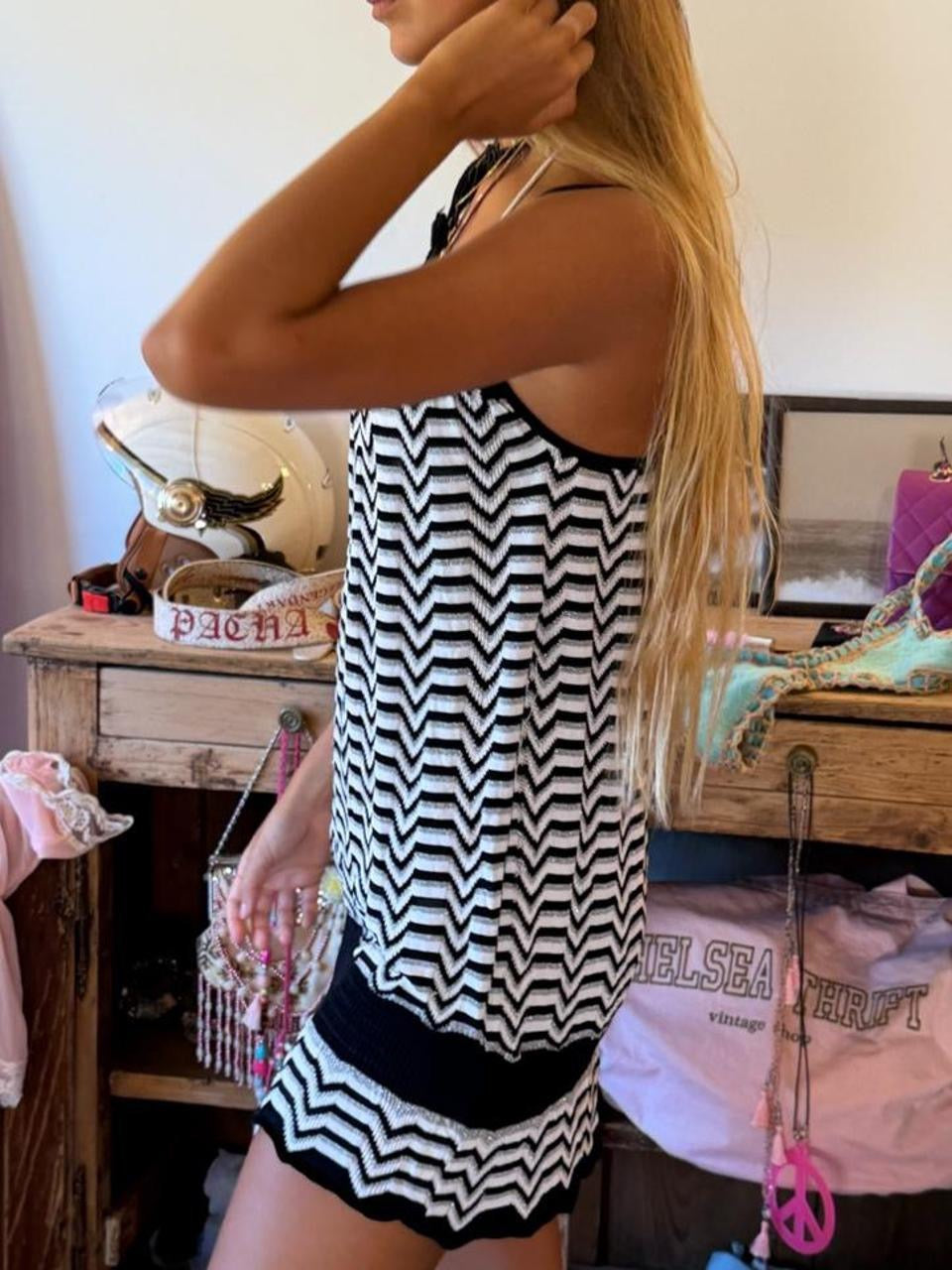 Vintage 00’s black and white halter mini dress