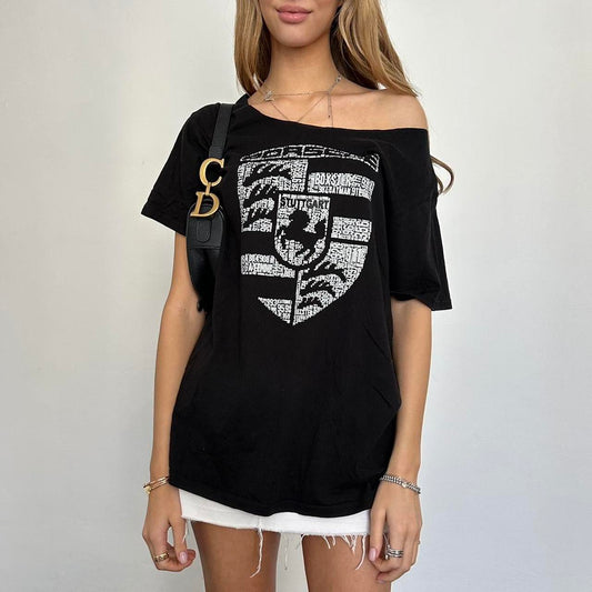 Vintage Porsche graphic off shoulder top