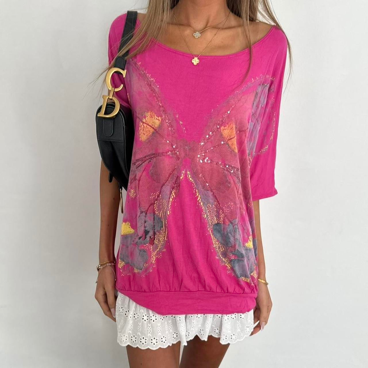 Vintage 00s pink butterfly oversized top