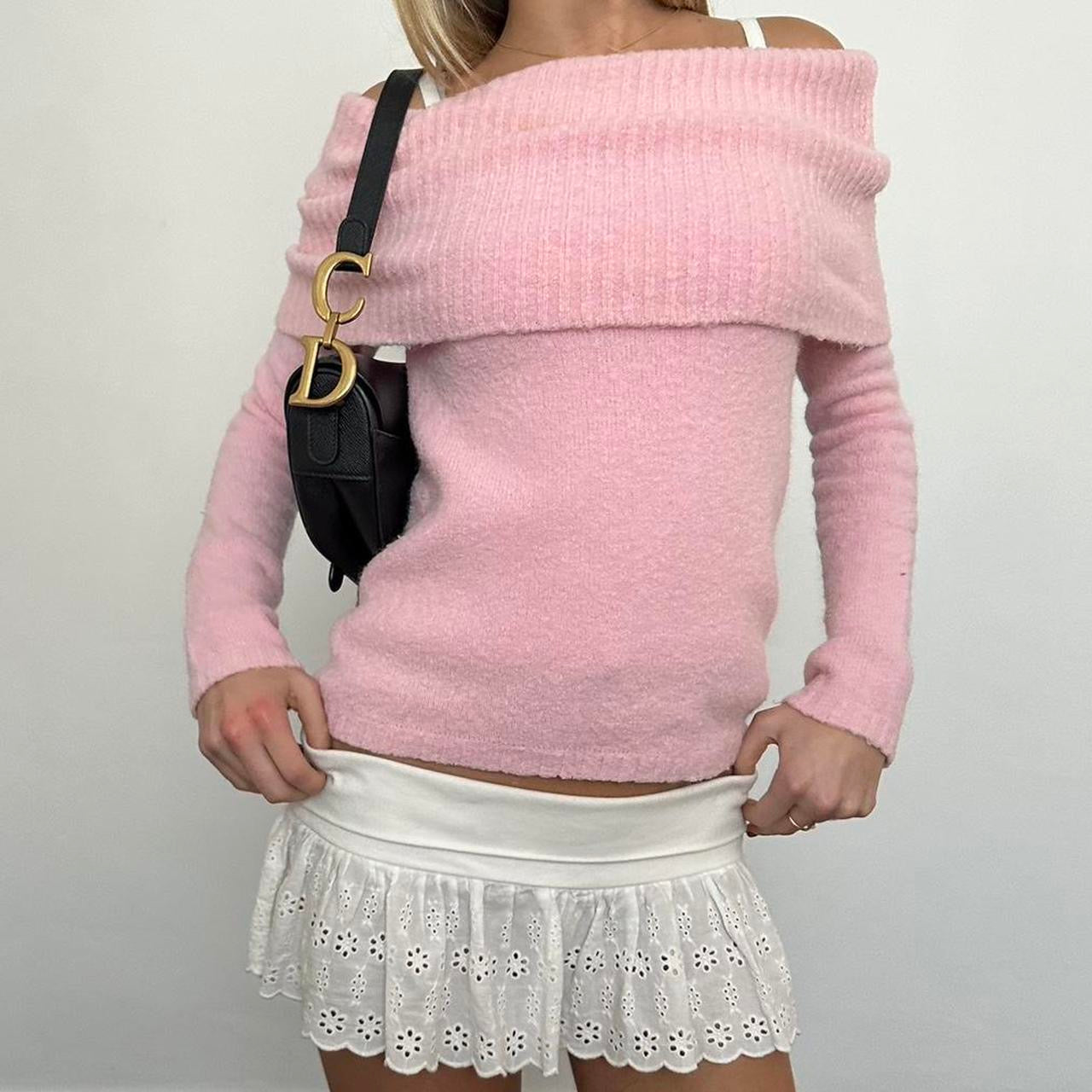 Vintage 90’s pink off the shoulder knit sweater top