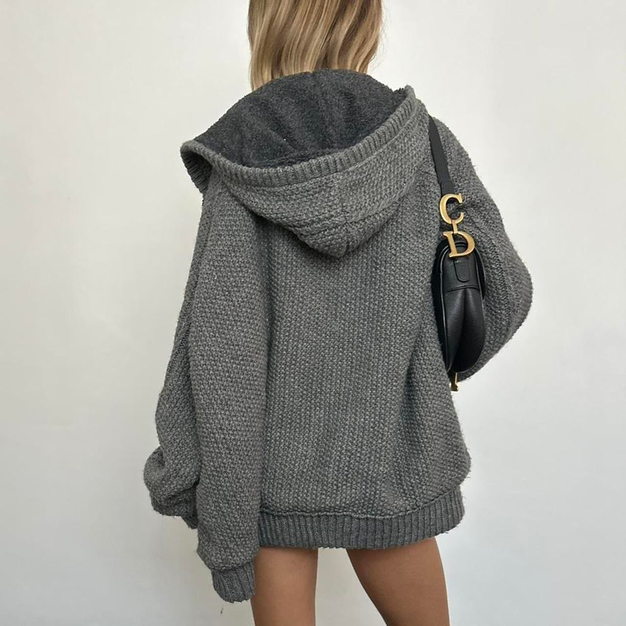 Vintage knitted dark grey zip up