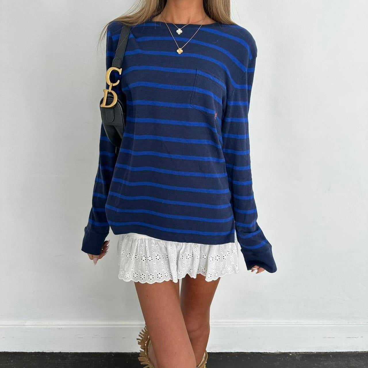 Vintage 00s Ralph Lauren blue long sleeve striped top