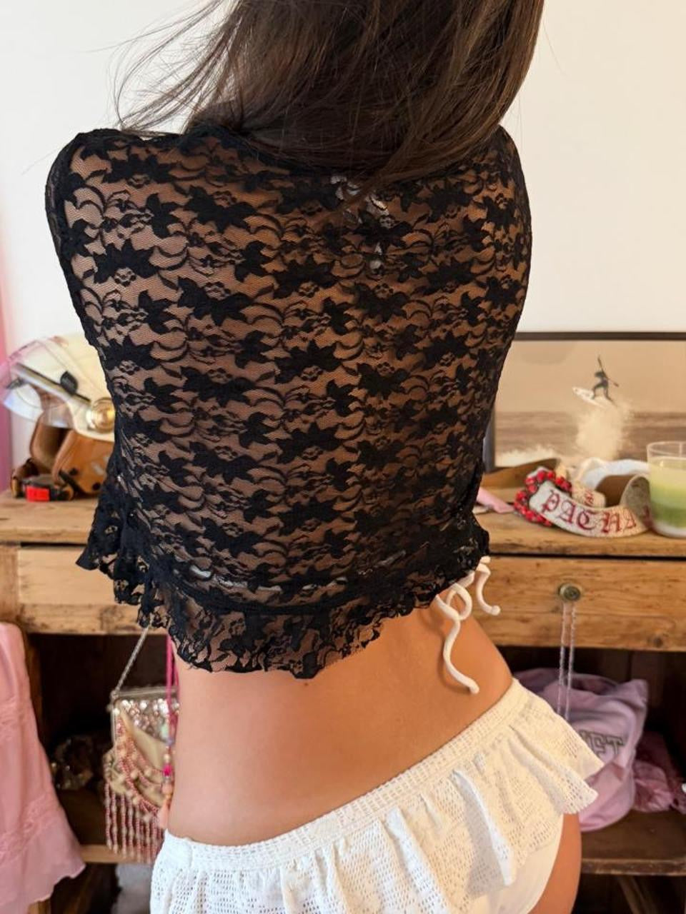 Vintage 00’s black lace cardigan top