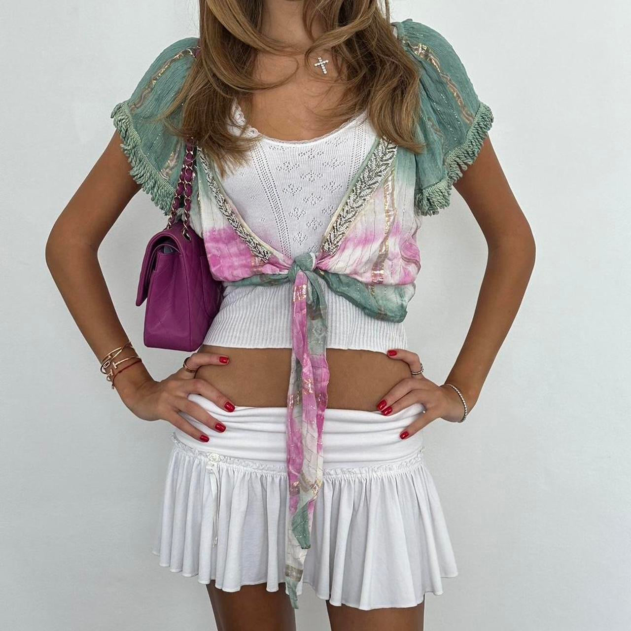 Vintage 00s pink and green boho top