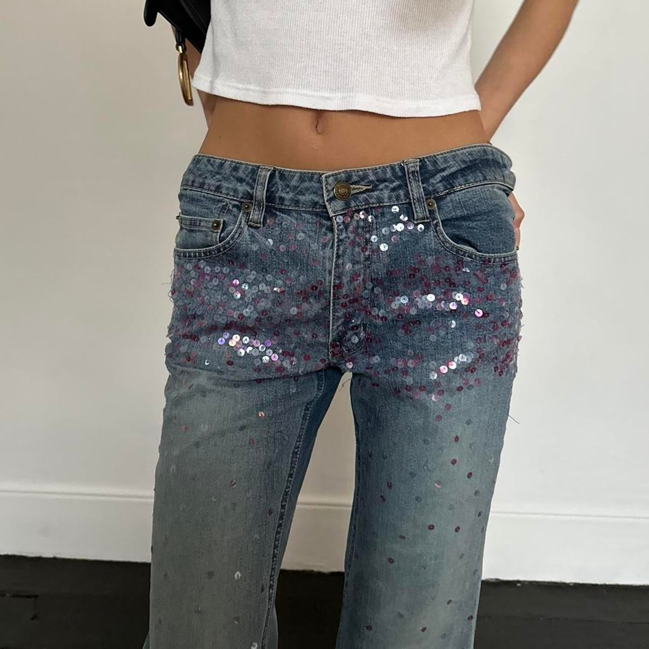 Vintage 2000’s sequin embroidered bootcut jeans