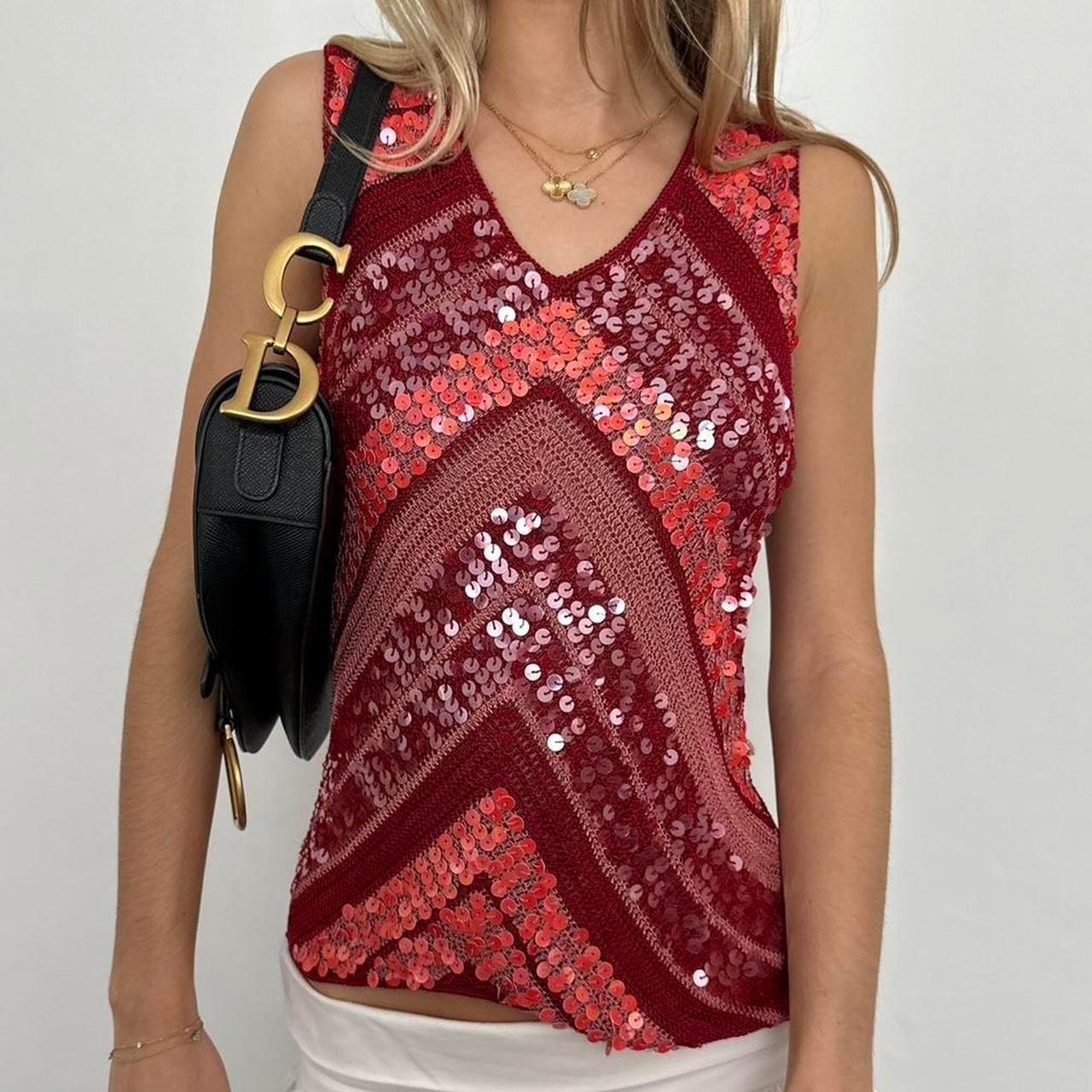 Vintage sequin crochet cami top