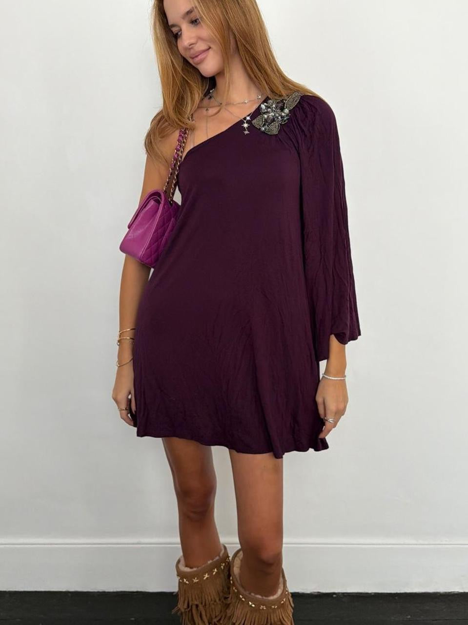 Vintage 00s purple floaty asymmetrical mini dress