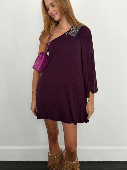 Vintage 00s purple floaty asymmetrical mini dress