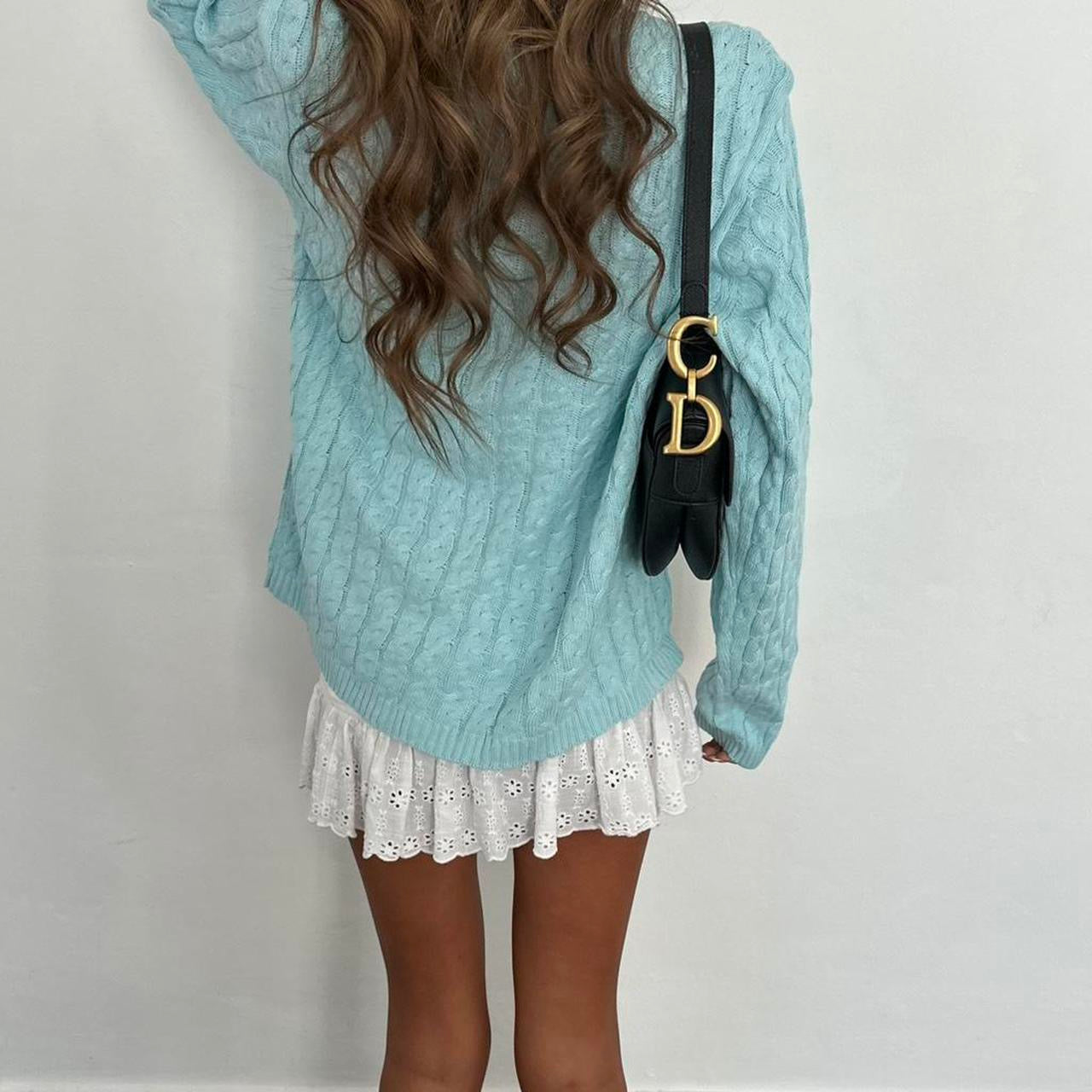 Vintage 2000s aqua blue cable knit sweater