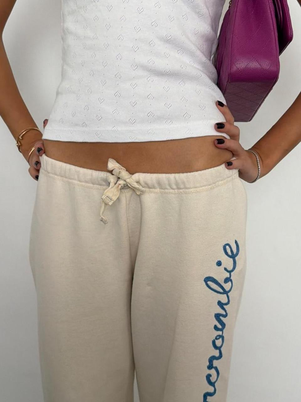 Vintage 00s Abercrombie and Fitch cream embroidered sweatpants