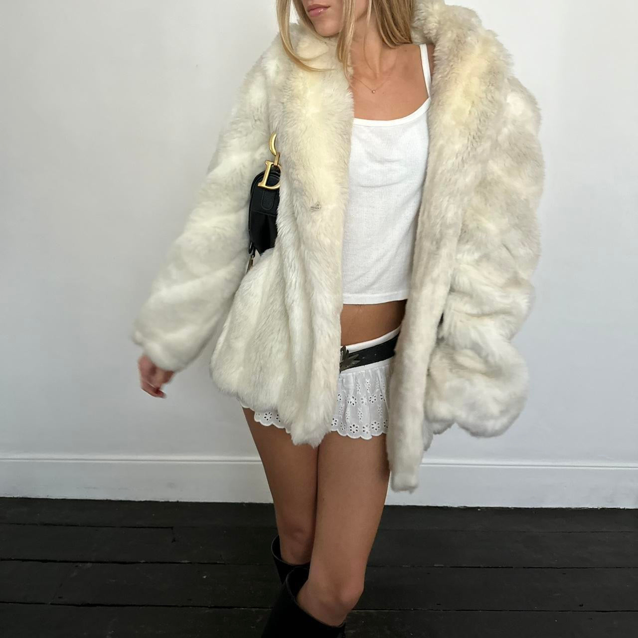 Vintage 90’s cream and white faux fur jacket