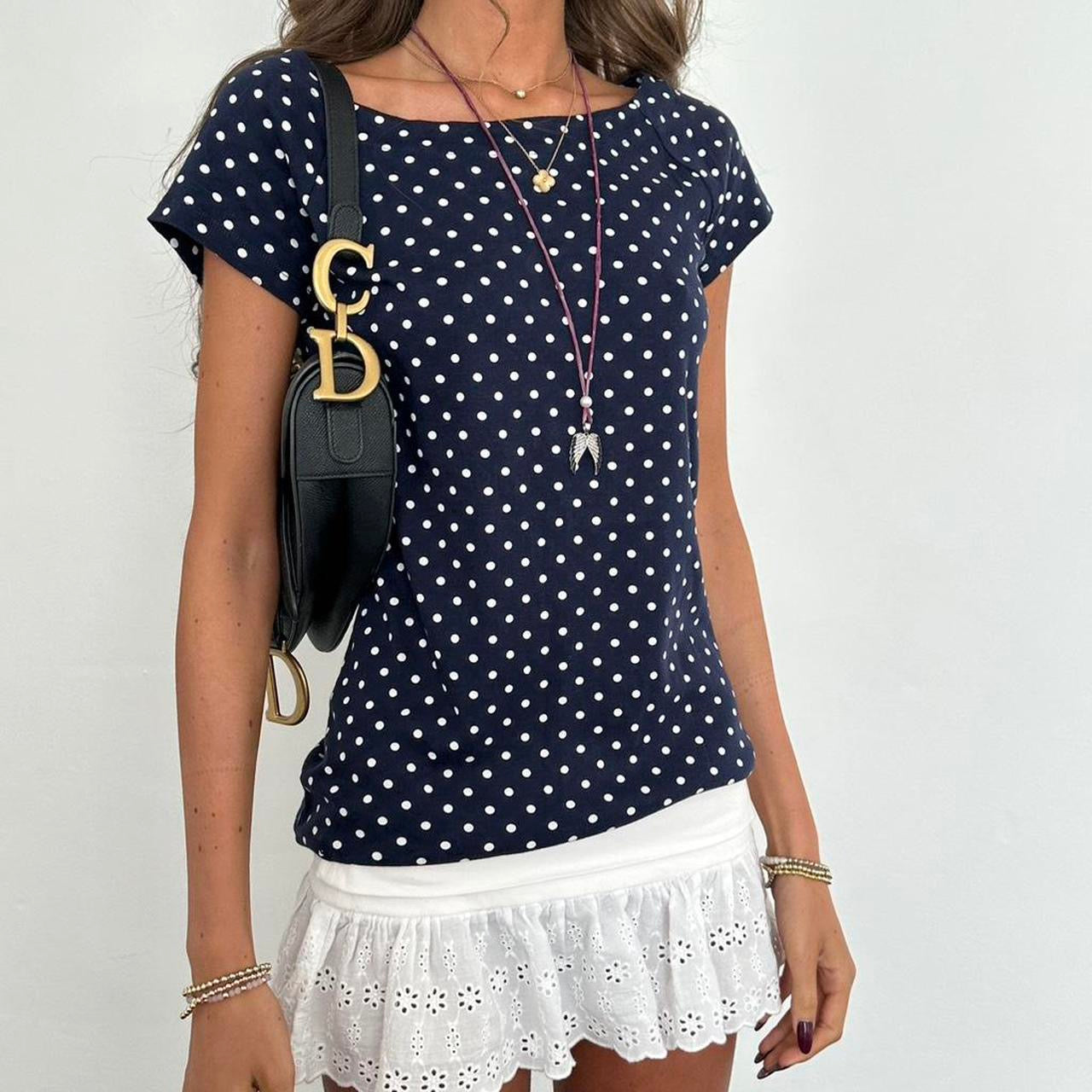 Vintage Ralph Lauren navy polka dots top