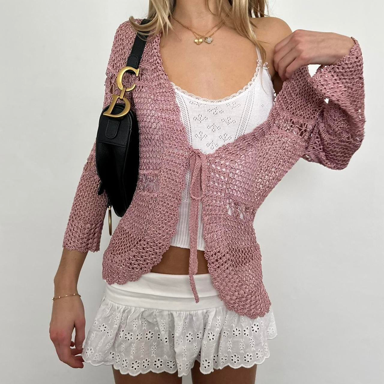 Vintage crochet tie up cardigan top