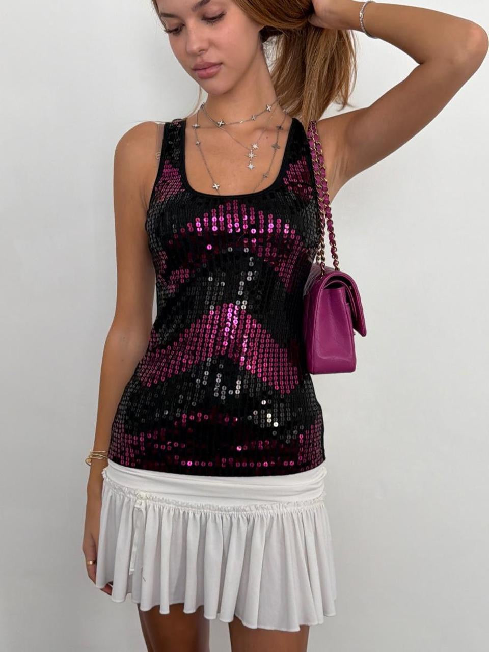 Vintage 90’s sequin purple & pink cami top