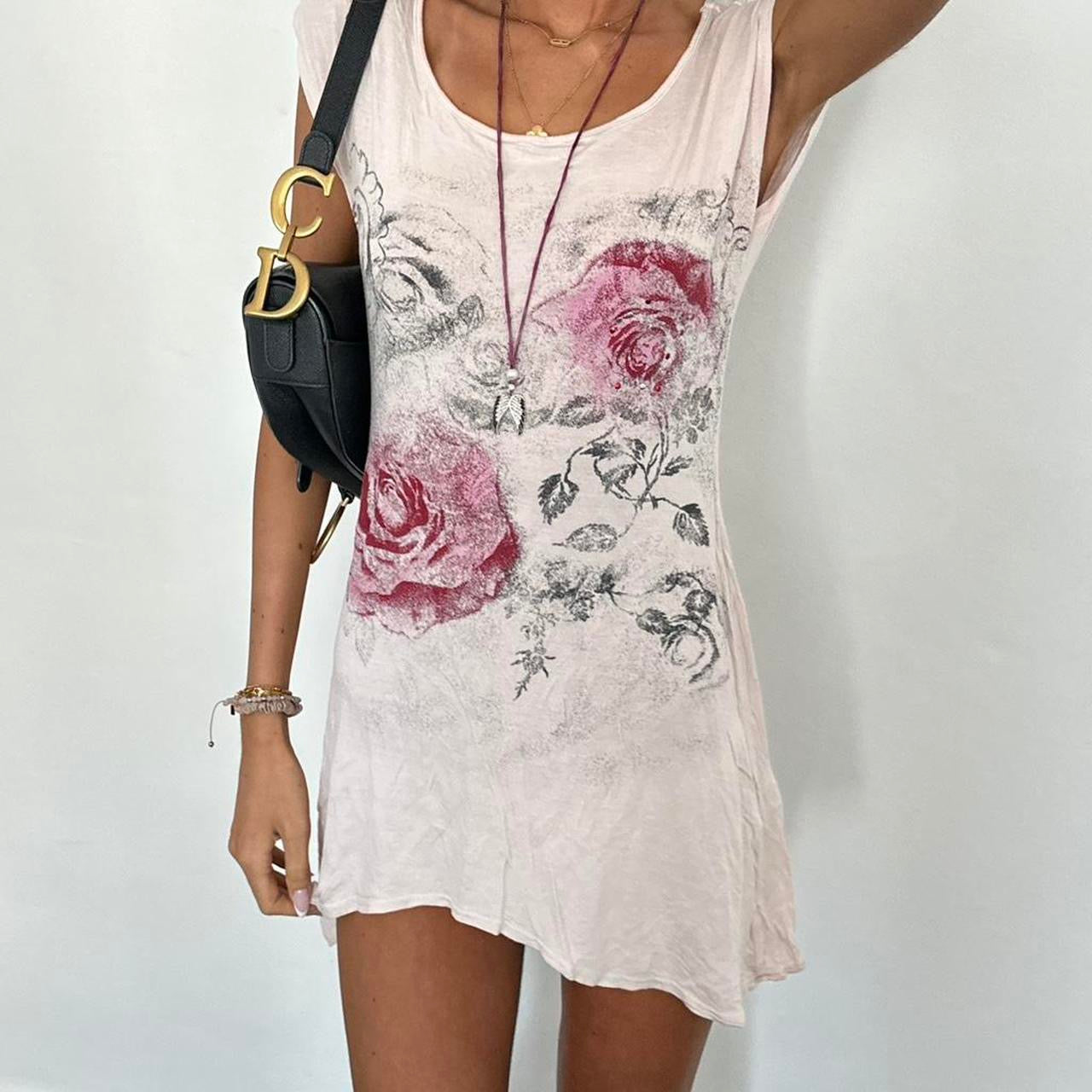 Vintage 00s rose asymmetrical dress