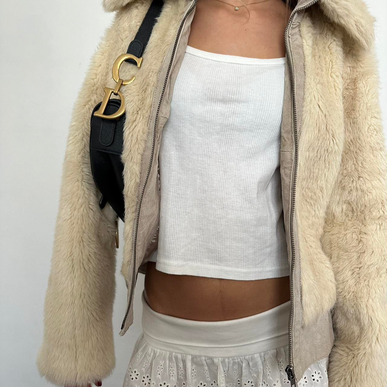 Vintage 2000’s cream & tan faux fur jacket