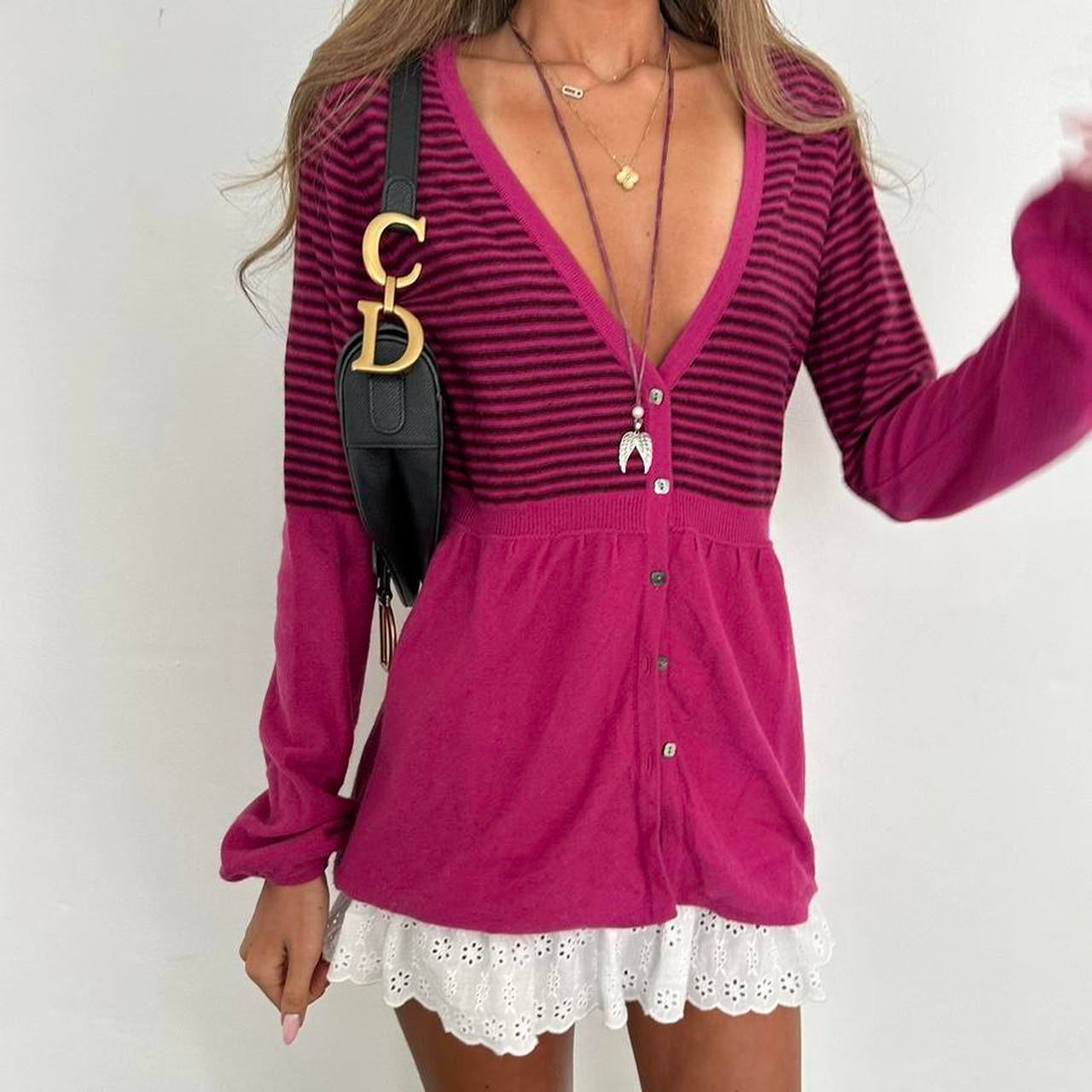 Vintage 2000s pink striped button down cardigan top