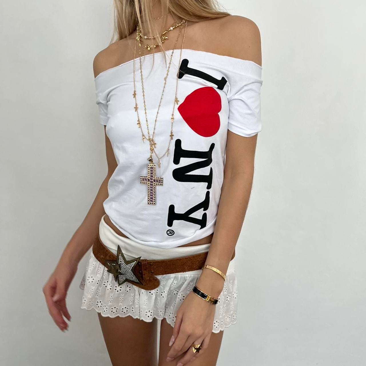 Vintage I ❤️ NY off the shoulder white top