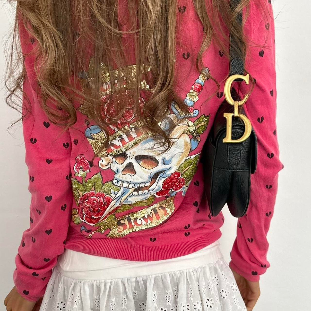 Vintage 2000’s polka dot tattoo style graphic cardigan