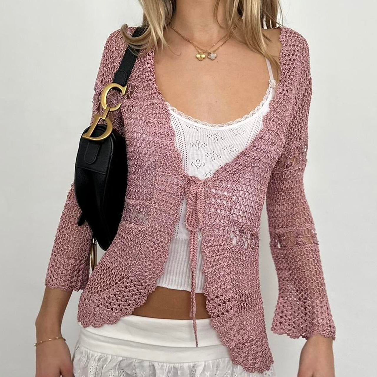 Vintage crochet tie up cardigan top