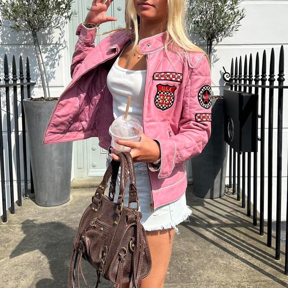 Vintage pink racing leather jacket