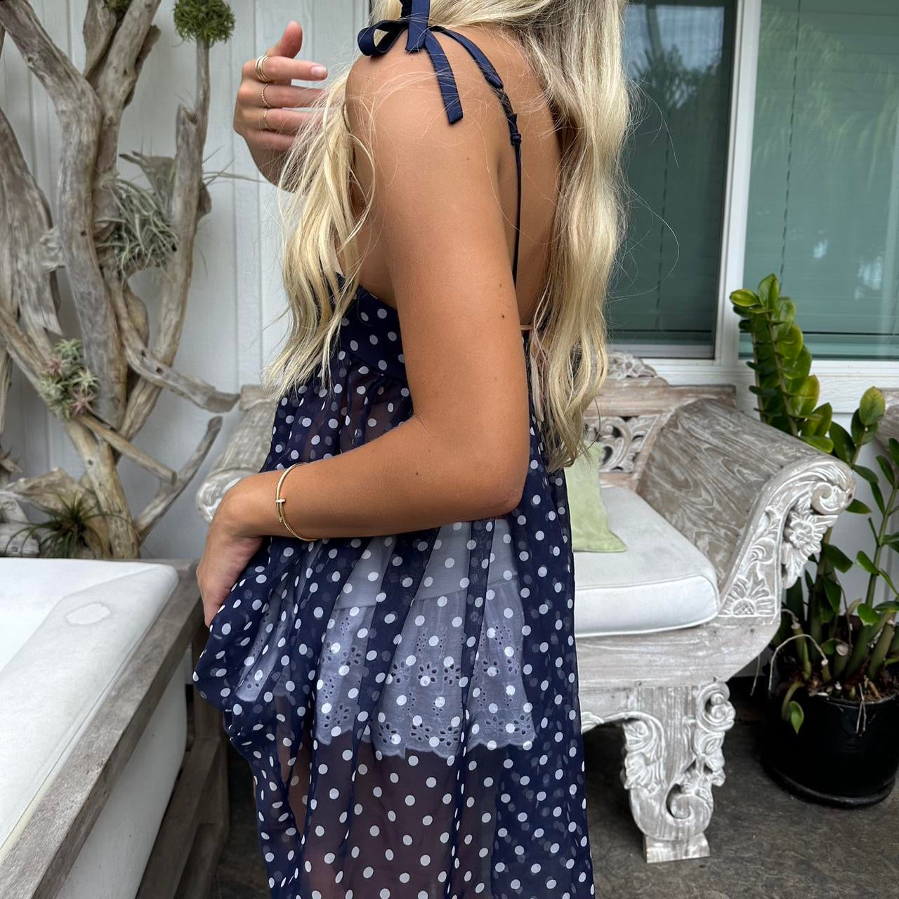 Vintage Victorias Secret navy polka dots babydoll top