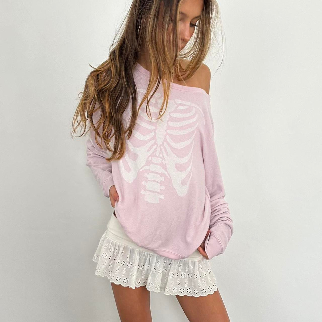 Vintage early 2000s LA girl pink skeleton sweatshirt