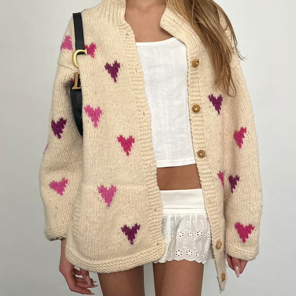 Vintage knitted pink heart pattern jacket