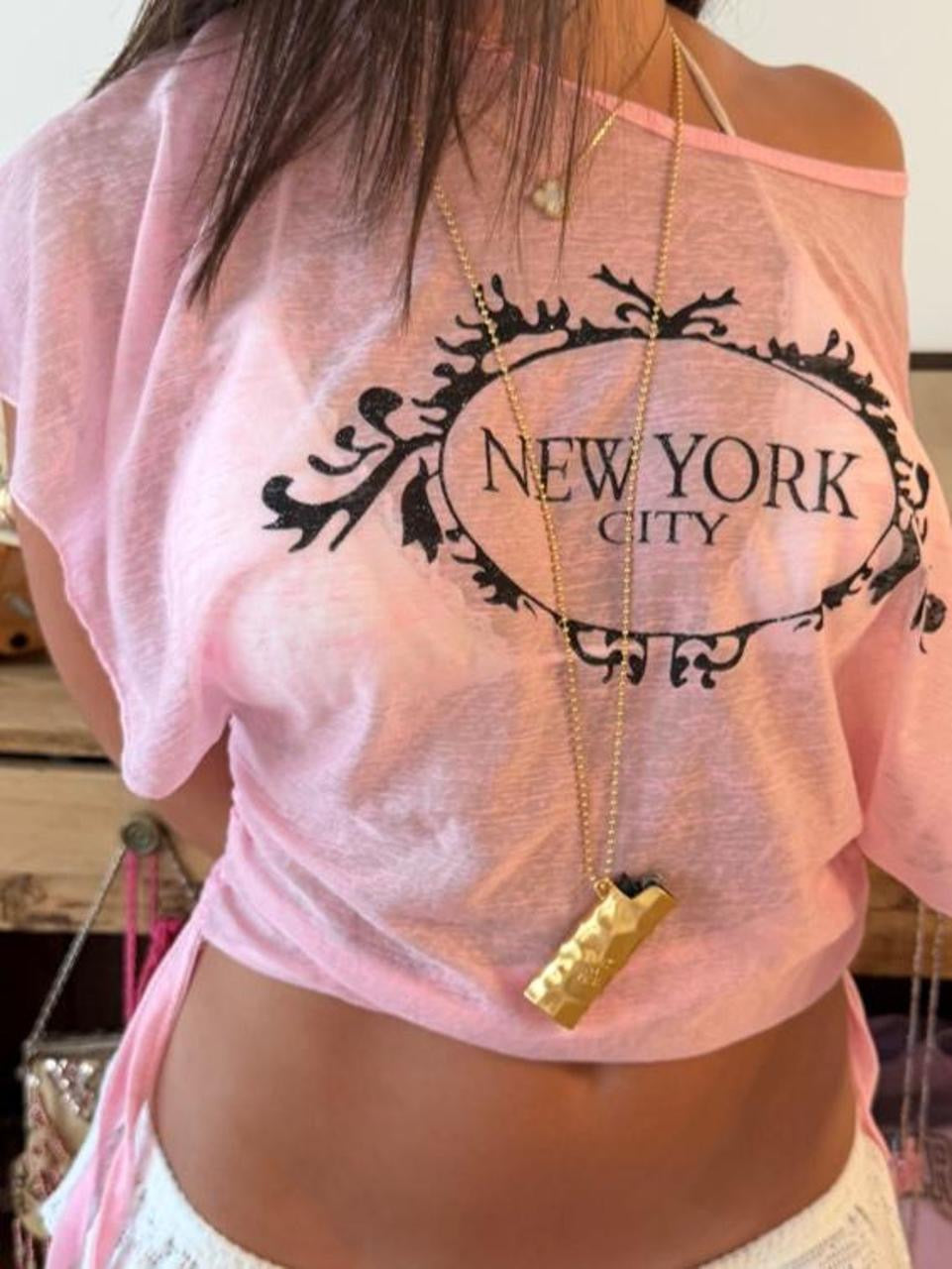Vintage 00’s New York City pink graphic delicate top