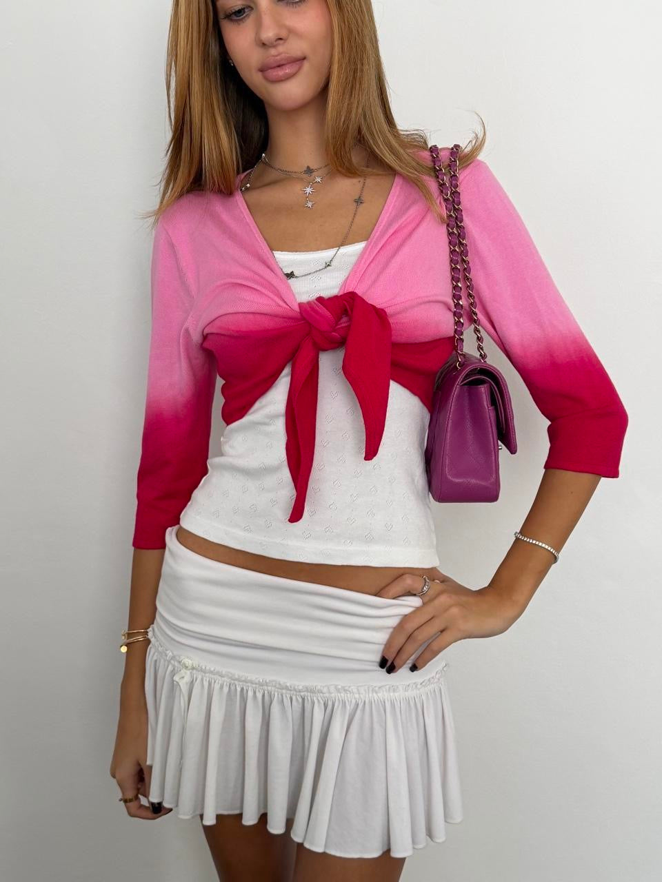 Vintage 00’s pink ombré short tie up cardigan top