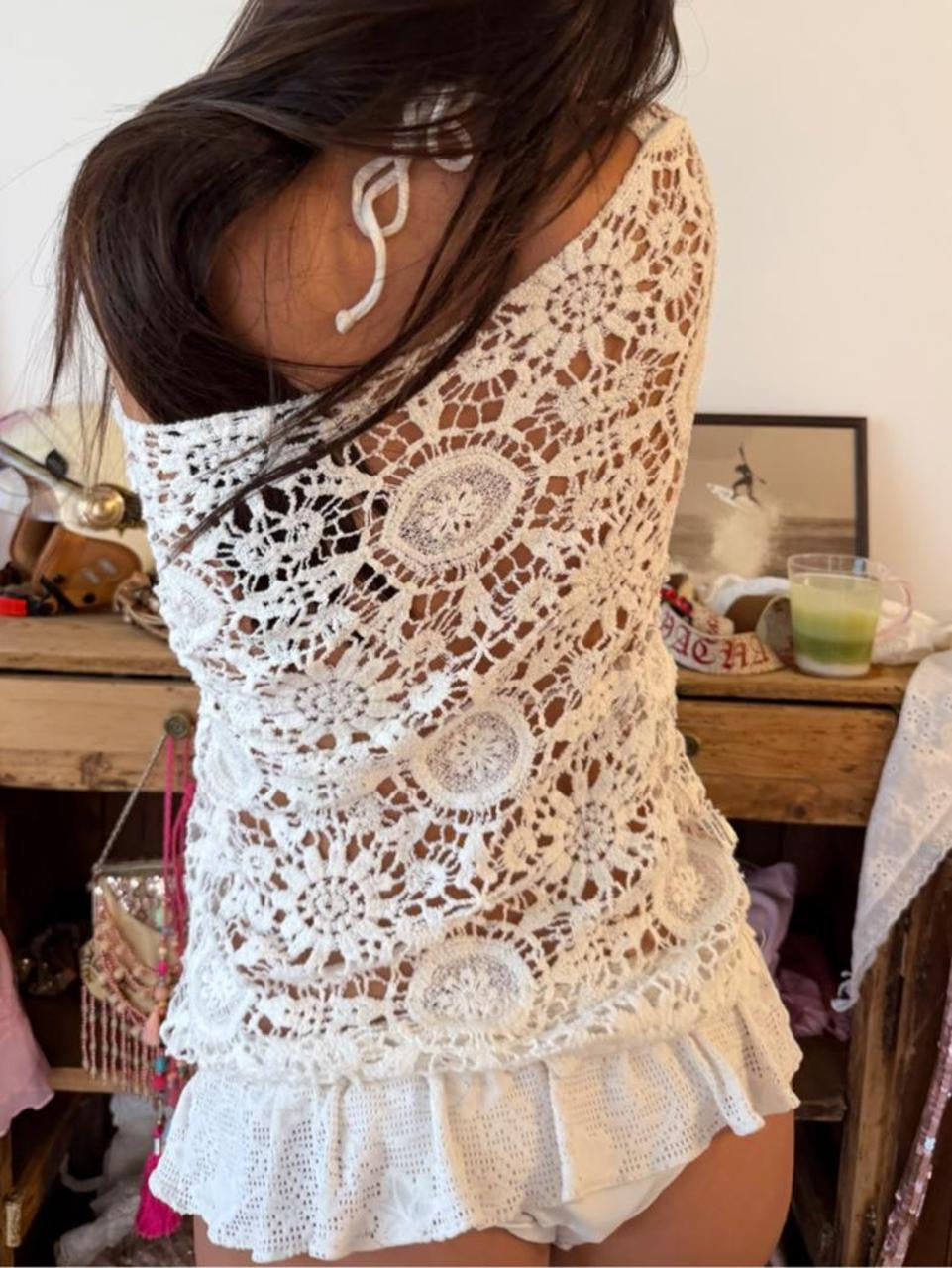 Vintage 90’s white crochet long sleeve cardigan top