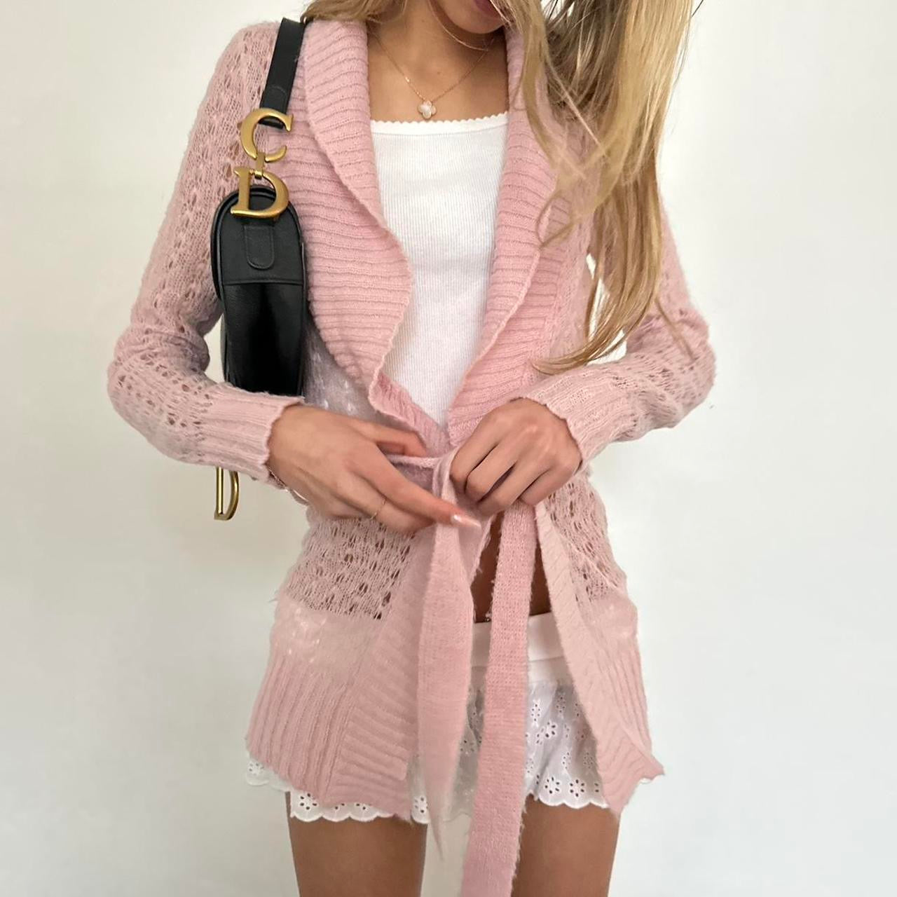 Vintage 90’s pink crochet wrap cardigan