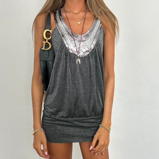 Vintage 2000’s silver sequin grey tank mini dress