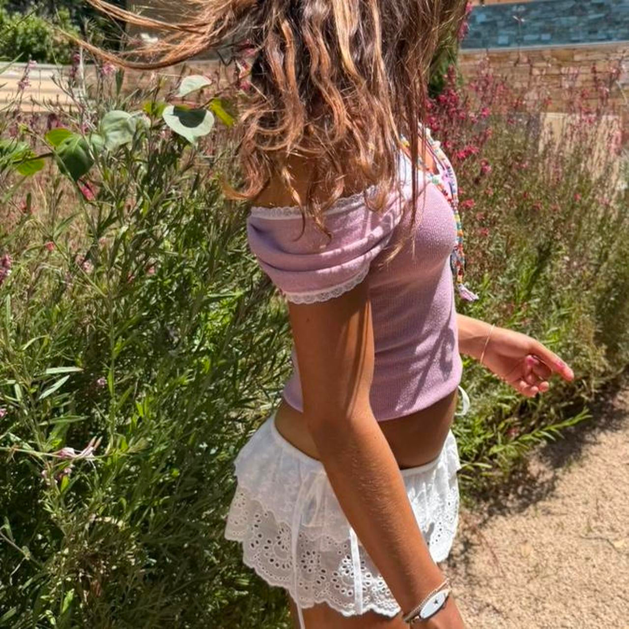 Vintage 00’s pink babydoll pointelle off shoulder top