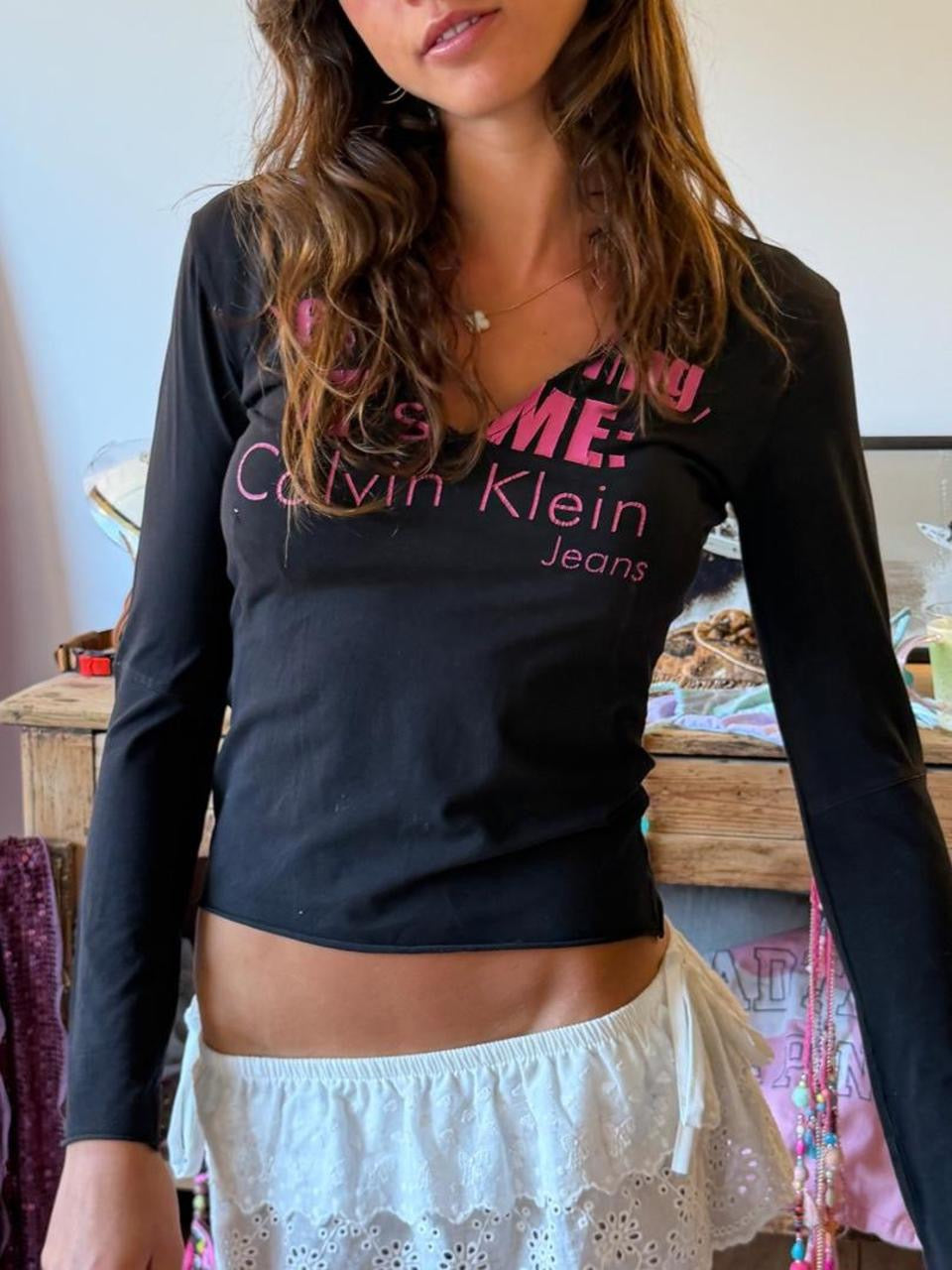 Vintage 00’s Calvin Klein pink and black long sleeve top
