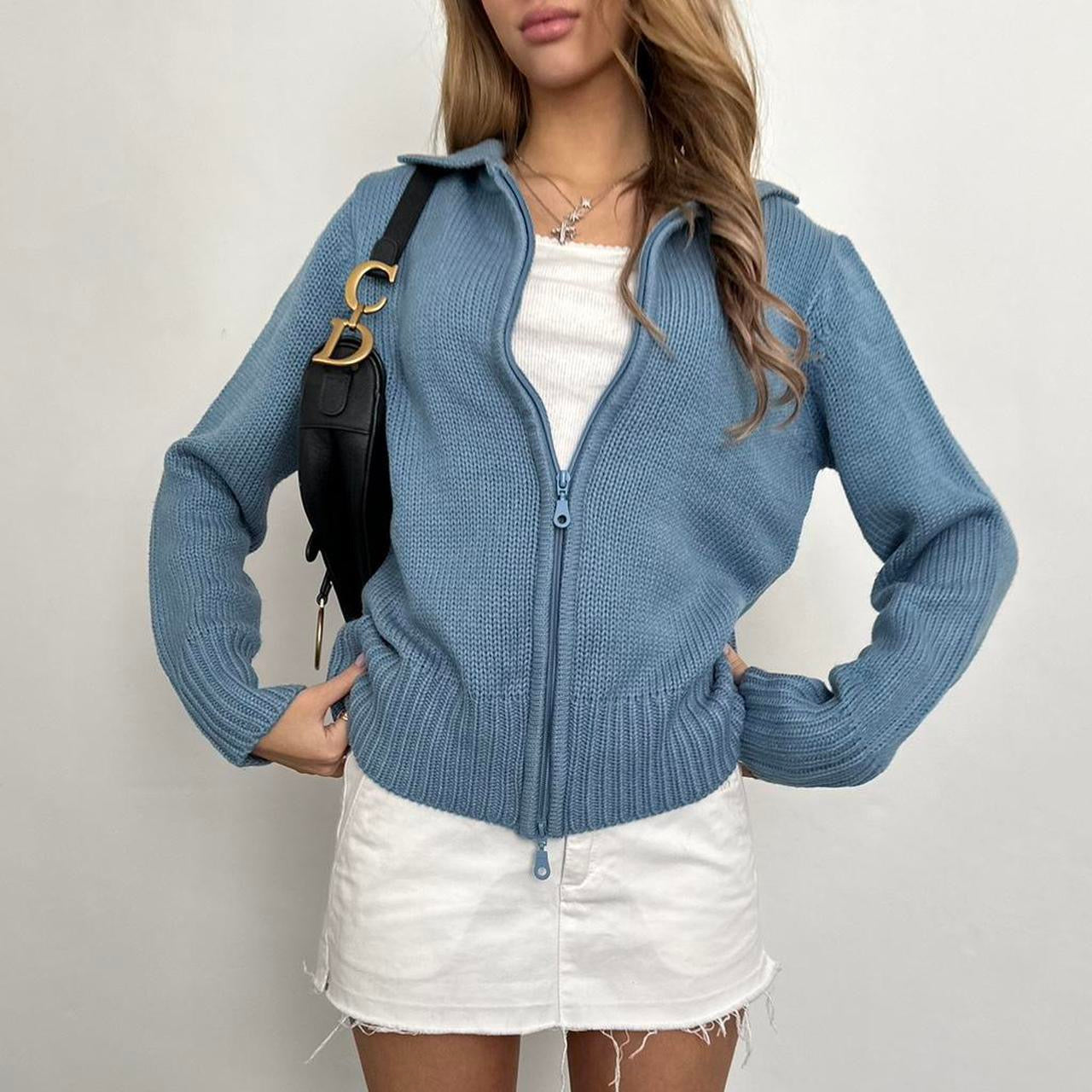 Vintage blue knit zip up