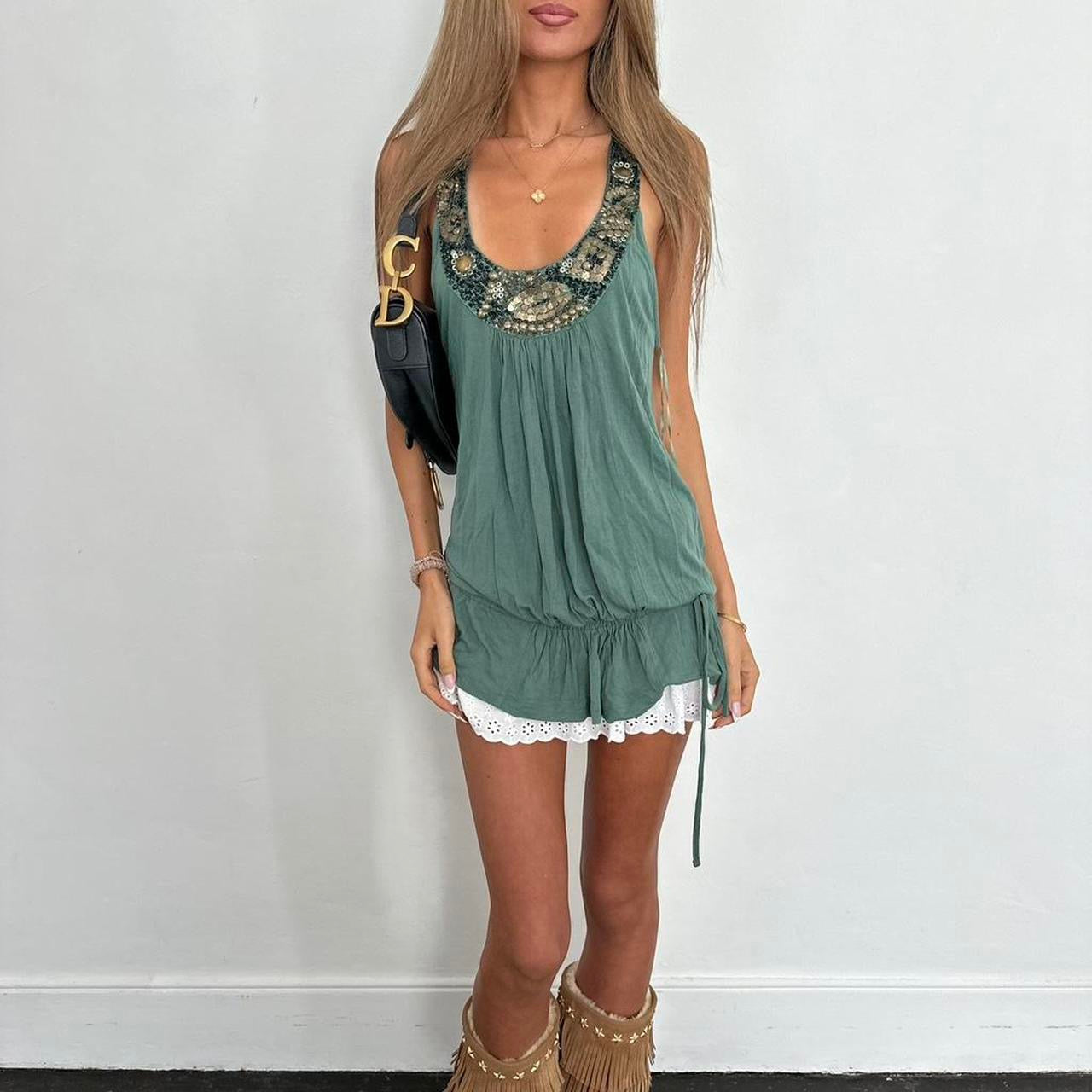 Vintage 2000’s embellished green top