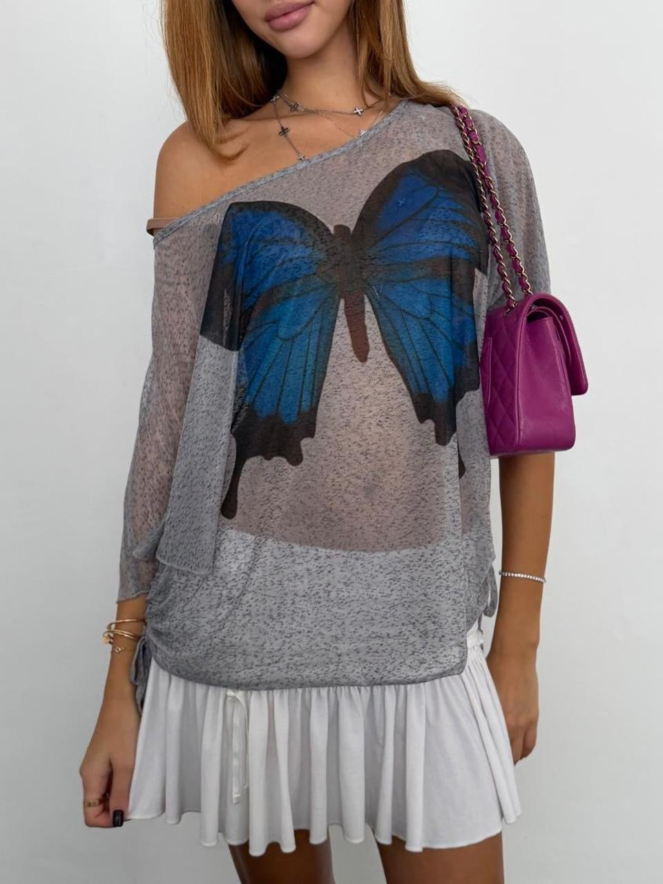 Vintage 00’s butterfly sheer top