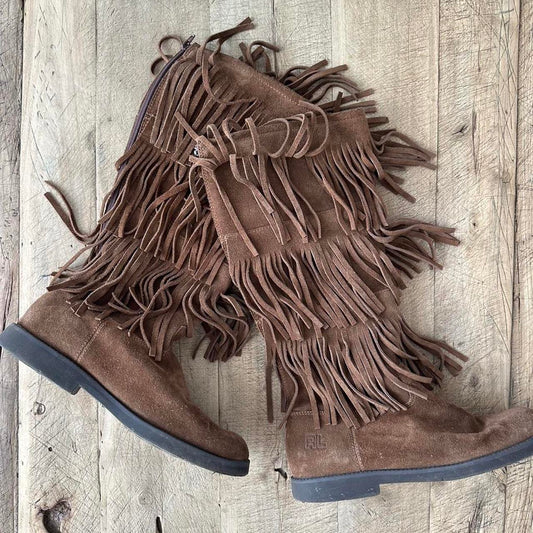 Vintage Ralph Lauren brown suede fringe boots