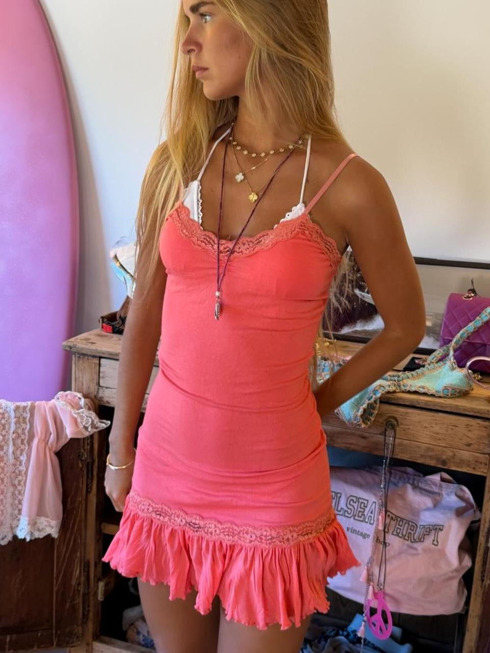 Vintage 00’s pink ruffle mini dress