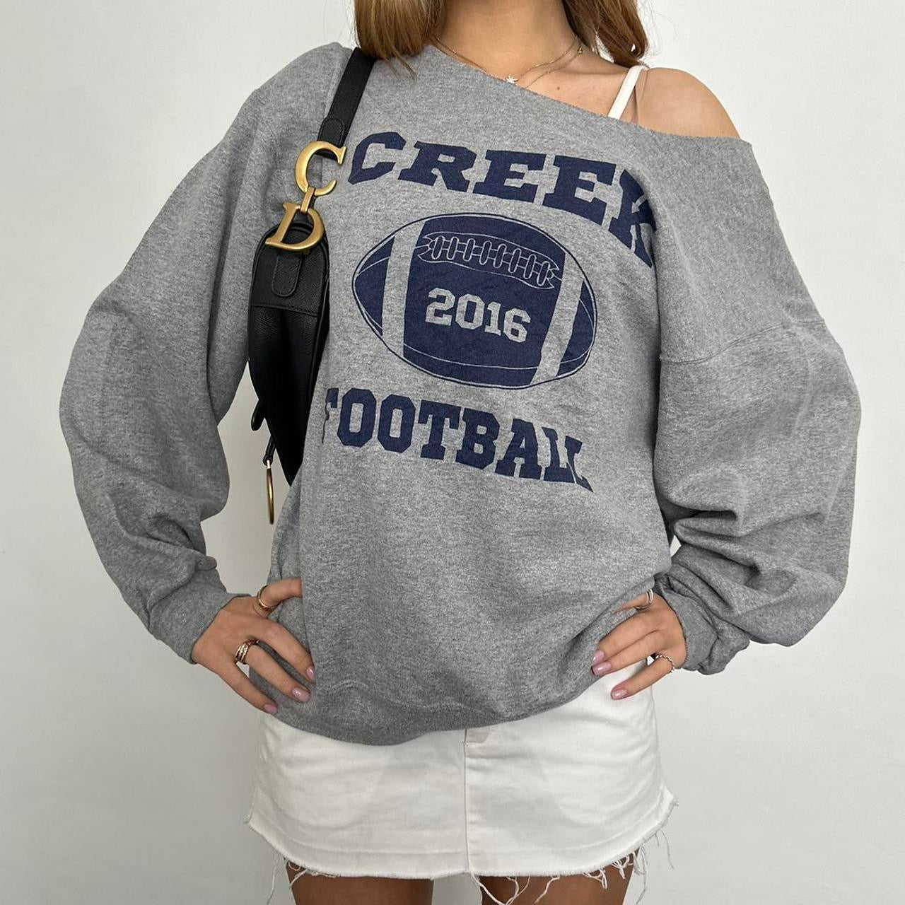 Vintage Football grey off shoulder sweater