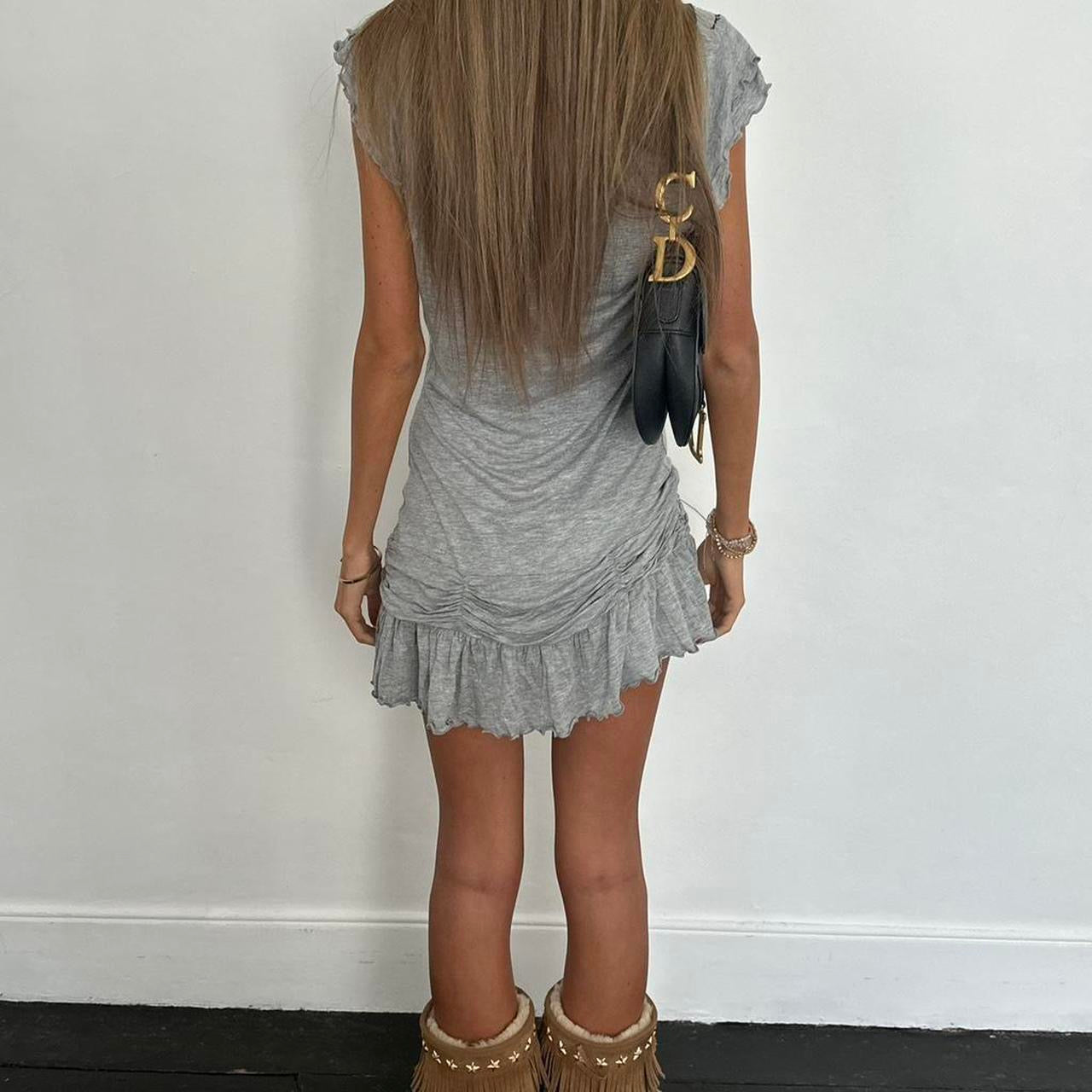 Vintage 00s ruffle grey mini dress