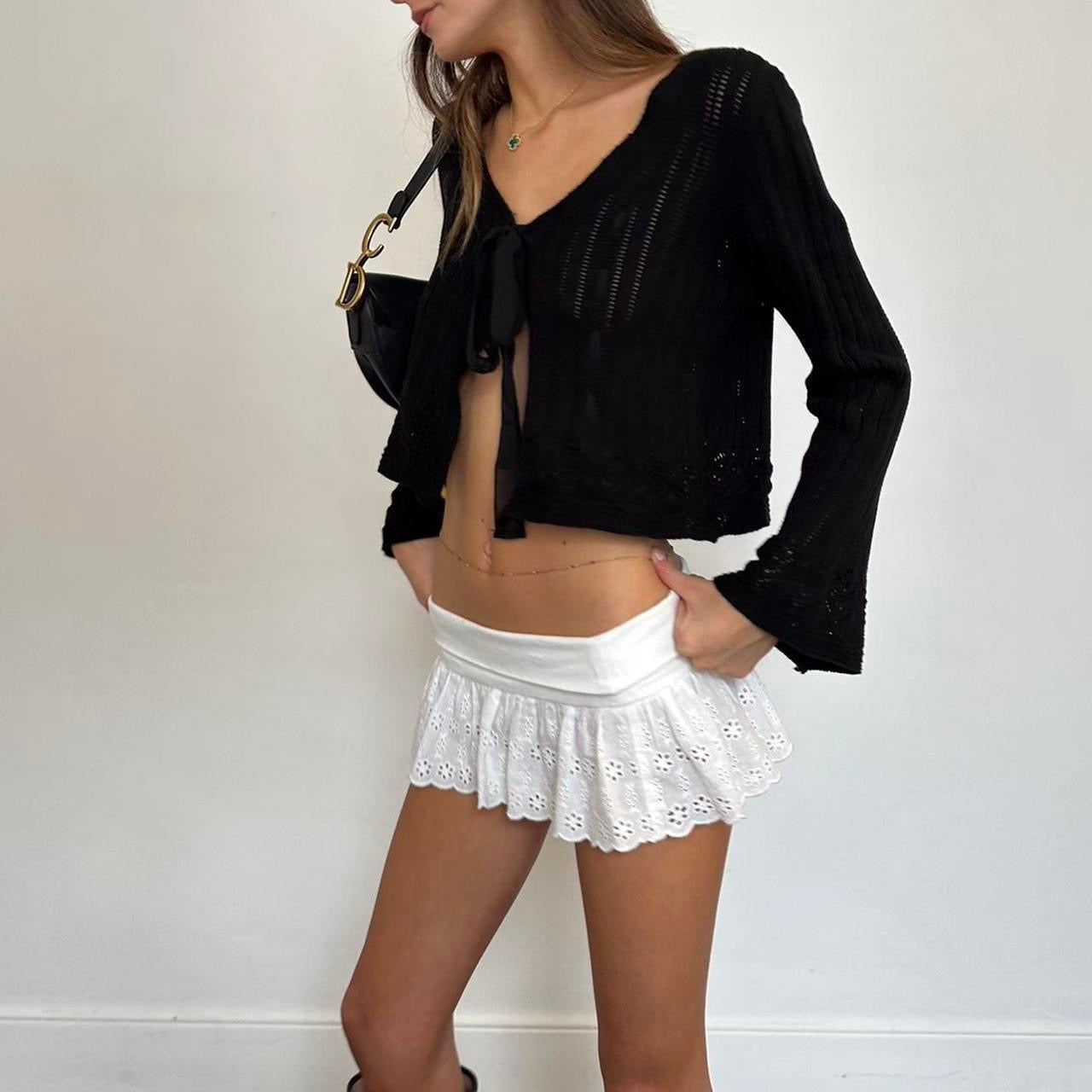 Vintage black 90s tie up cropped cardigan top