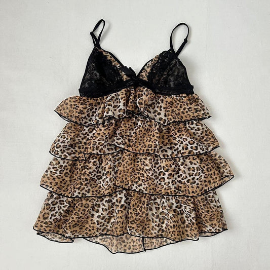 Vintage 90’s leopard ruffle mini dress