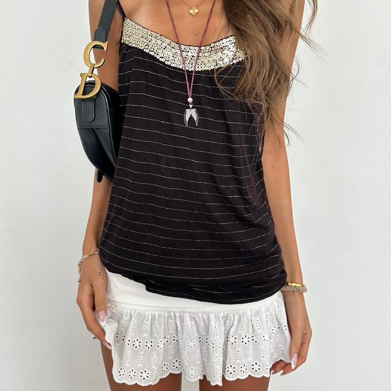 Vintage 2000s sequin striped cami top